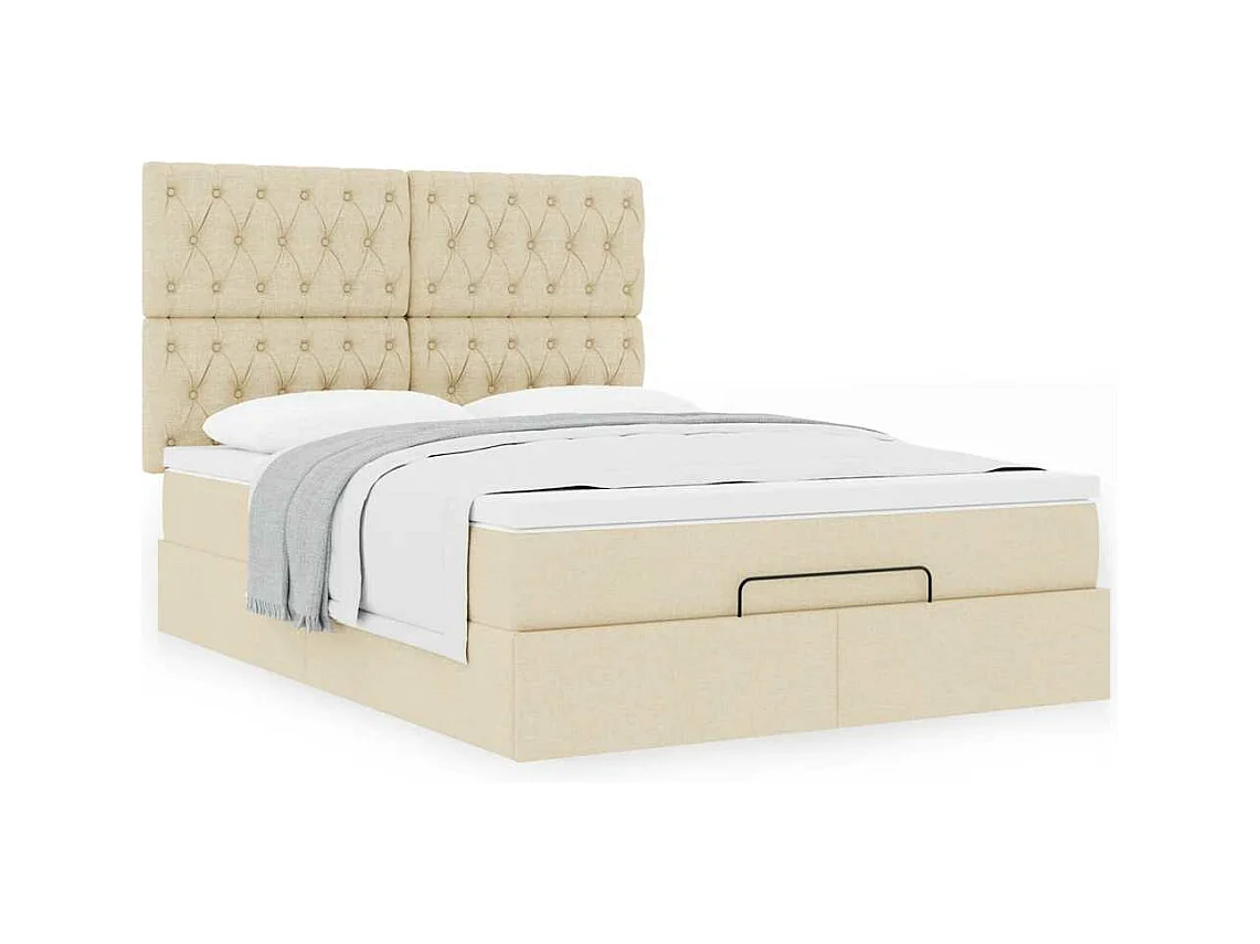 Cadre de lit ottoman avec matelas crème 140x200 cm tissu
