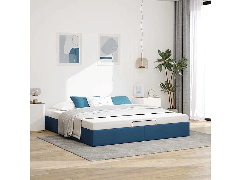 Cadre de lit ottoman sans matelas bleu 160x200 cm tissu