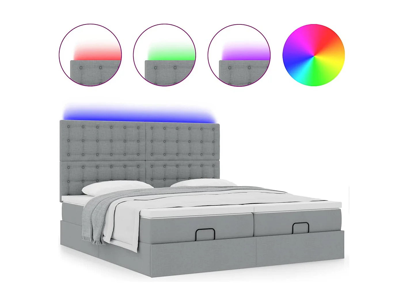 Cadre de lit ottoman et matelas gris clair 200x200cm tissu