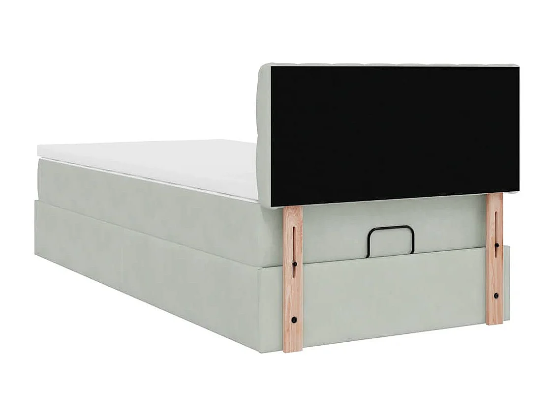 Estructura cama otomana colchón terciopelo gris claro 90x190cm