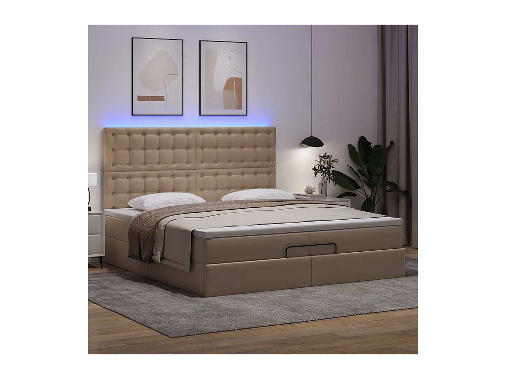 Cadre de lit ottoman et matelas cappuccino 200x200cm similicuir