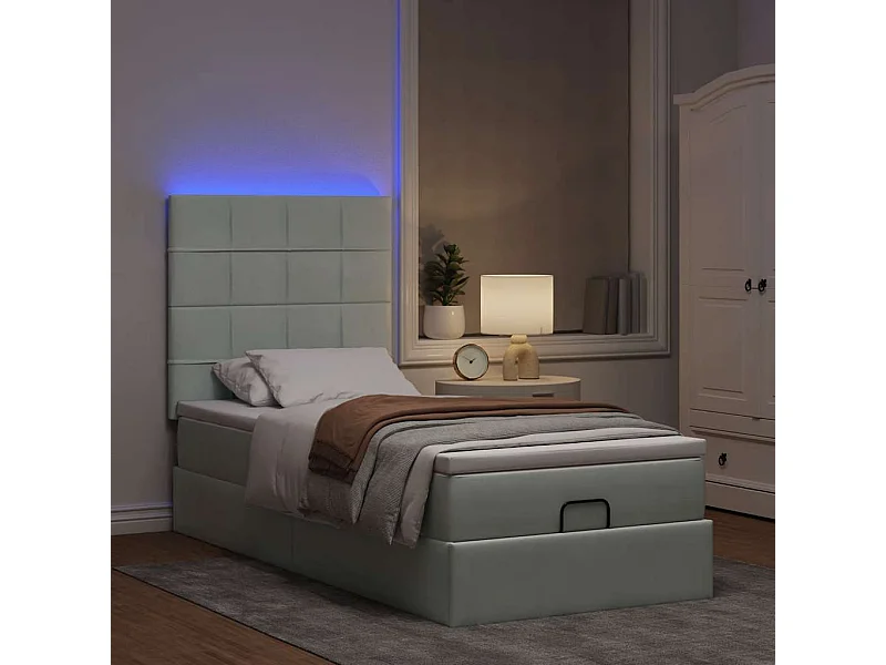 Estrutura de cama otomana com colchões cinza claro Veludo