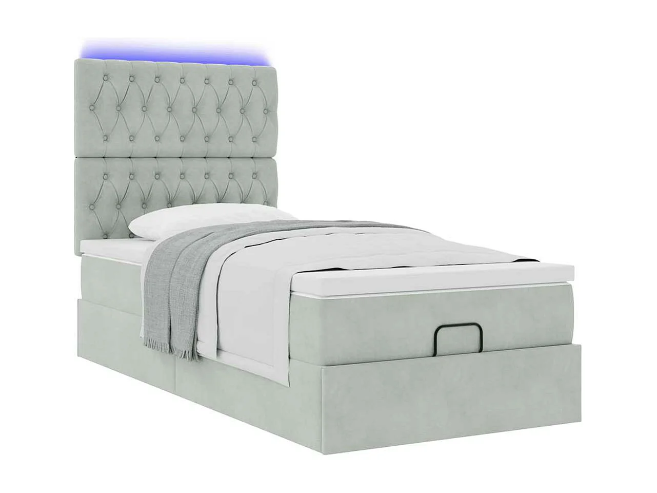 Cadre de lit ottoman et matelas gris clair 100x200 cm velours