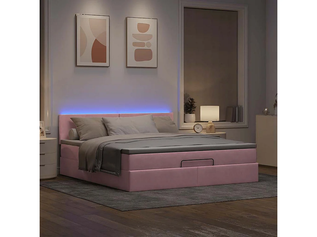 Estructura cama otomana con colchón terciopelo rosa 180x200 cm