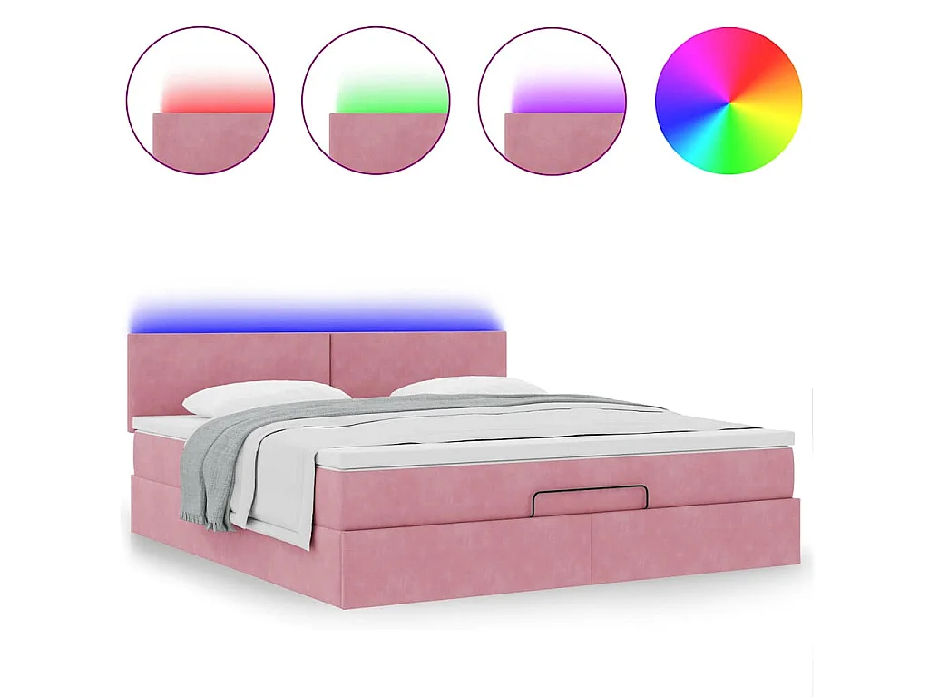 Estructura cama otomana con colchón terciopelo rosa 180x200 cm