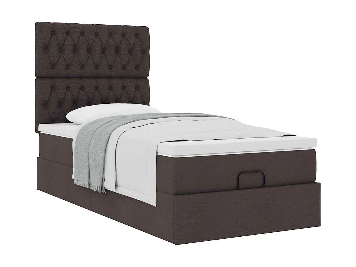Cadre de lit ottoman avec matelas marron foncé 100x200 cm tissu