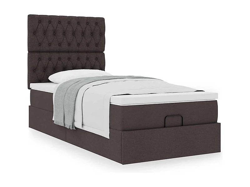 Cadre de lit ottoman avec matelas marron foncé 100x200 cm tissu