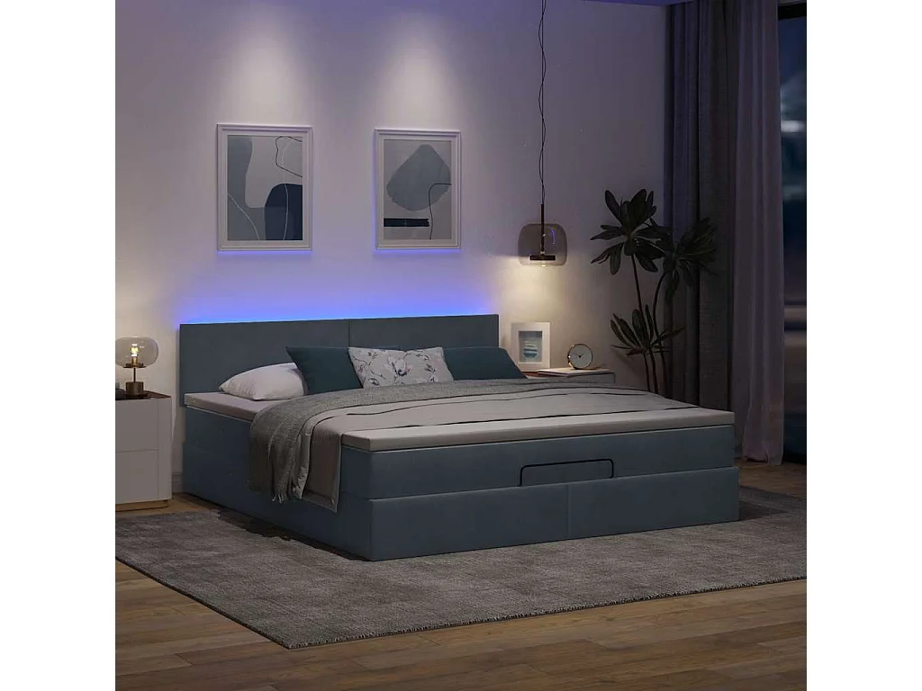 Ottoman bed met matras en LED's 180x200cm fluweel donkergrijs