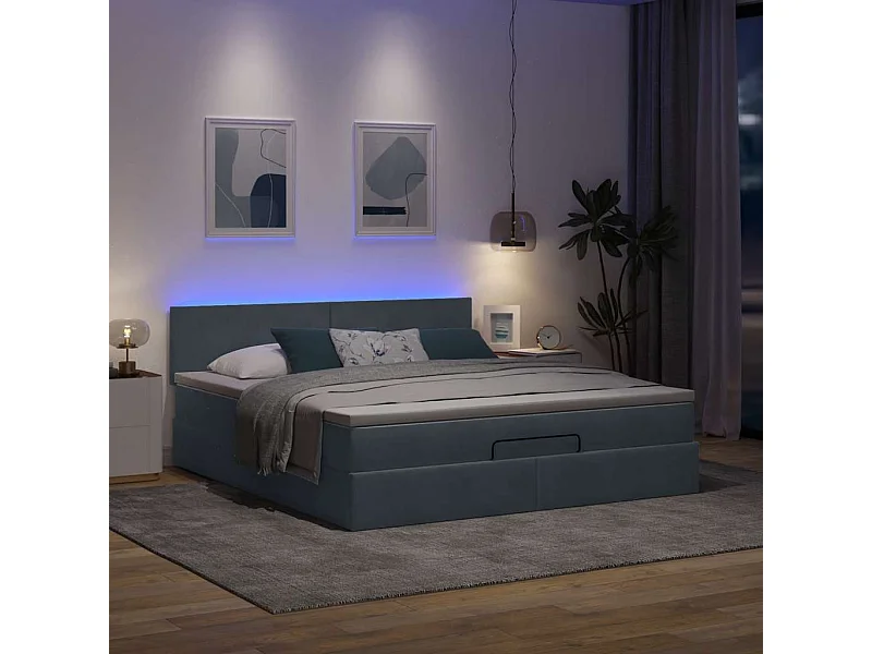 Ottoman bed met matras en LED's 180x200cm fluweel donkergrijs