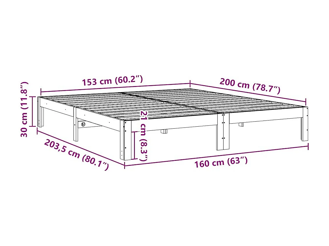 Cadre de lit sans matelas 160x200 cm bois massif de pin