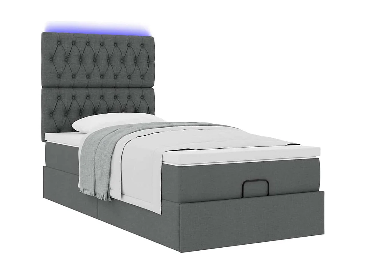 Cadre de lit ottoman avec matelas gris foncé 90x190 cm tissu