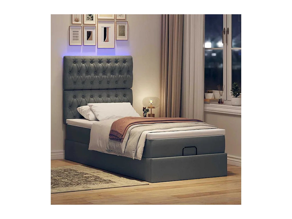 Cadre de lit ottoman avec matelas gris foncé 90x190 cm tissu