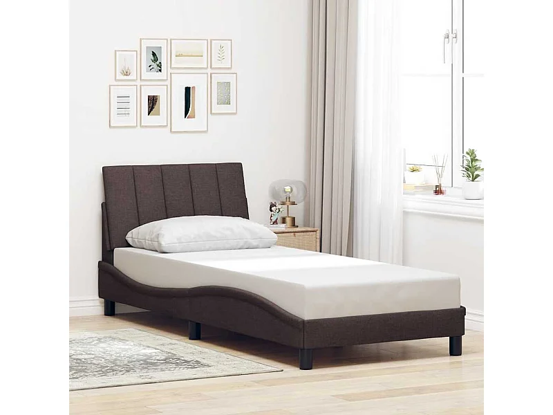 Cadre de lit sans matelas marron foncé 90x190 cm tissu