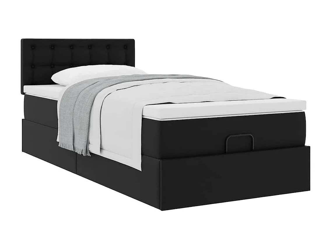 Cadre de lit ottoman avec matelas noir 90x200 cm similicuir