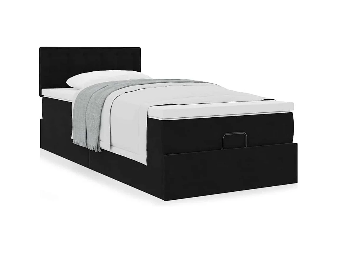 Cadre de lit ottoman avec matelas noir 90x190 cm velours