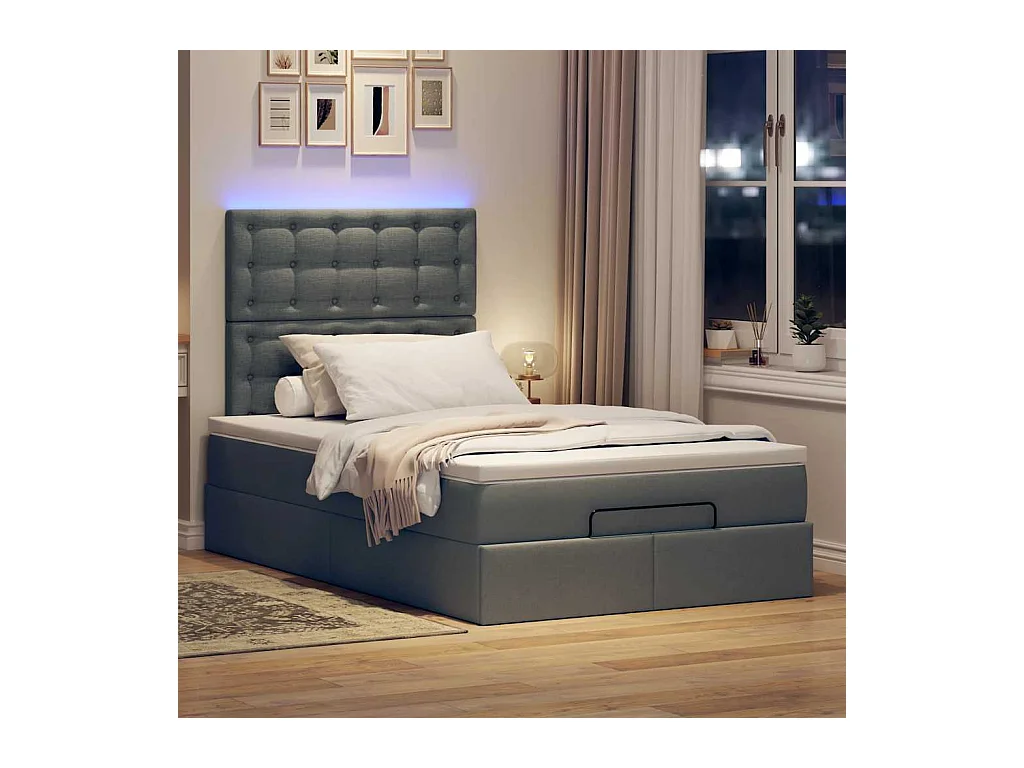 Cadre de lit ottoman avec matelas gris foncé 120x190 cm tissu