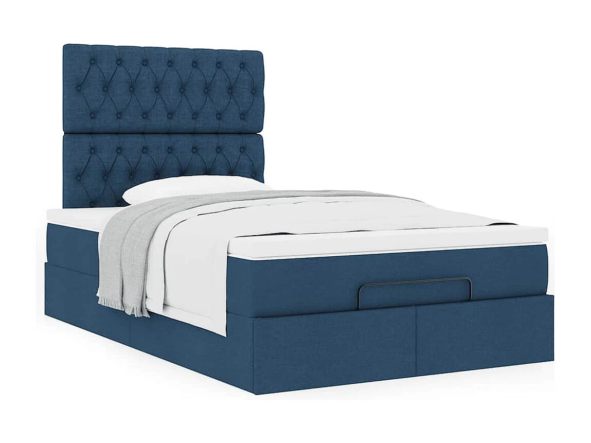 Estrutura de cama otomana com colchão 120x190 cm tecido azul