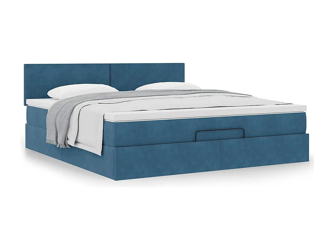 Cadre de lit ottoman avec matelas bleu foncé 180x200 cm velours
