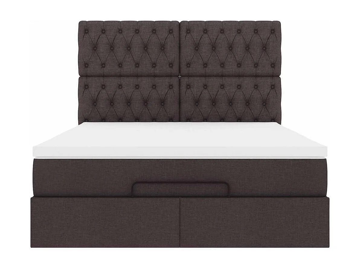 Cadre de lit ottoman avec matelas marron foncé 140x200 cm tissu