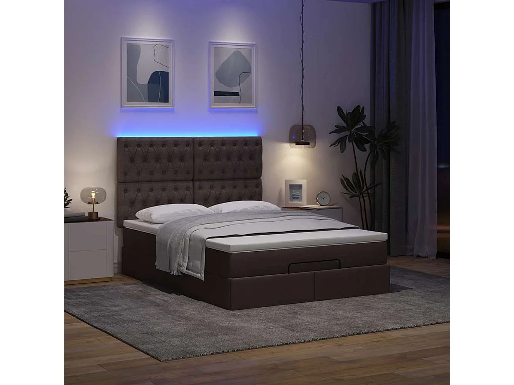 Estrutura cama otomana colchão 140x200cm tecido castanho escuro