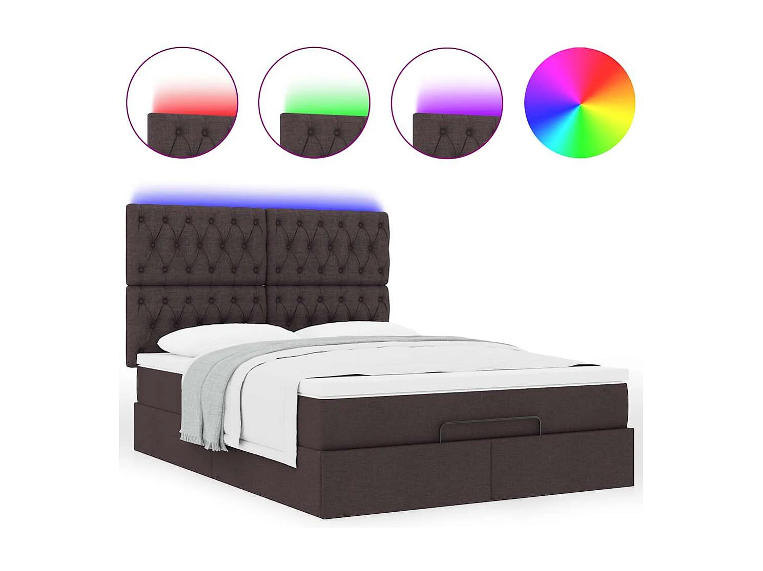 Estrutura cama otomana colchão 140x200cm tecido castanho escuro