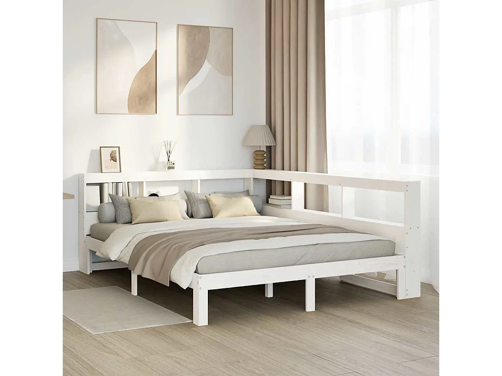 Cama com estante sem colchão 150x200 cm pinho maciço branco