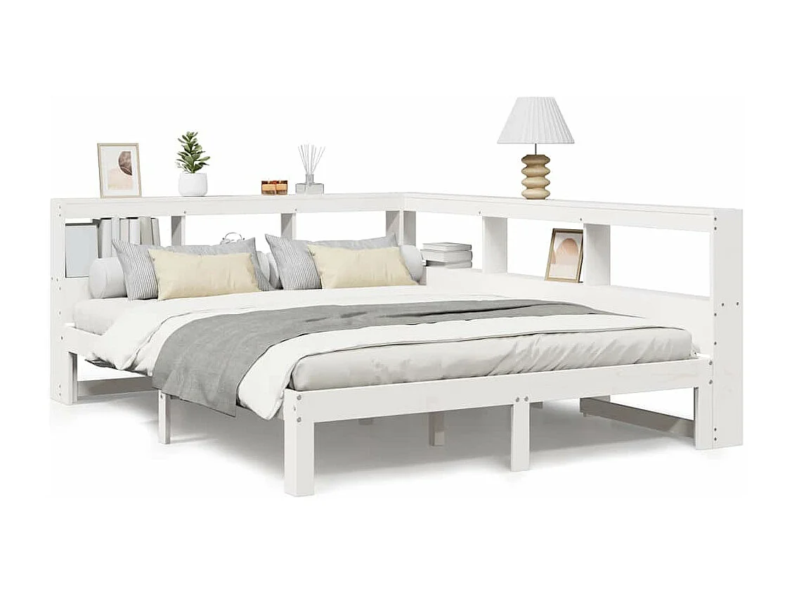 Cama com estante sem colchão 150x200 cm pinho maciço branco