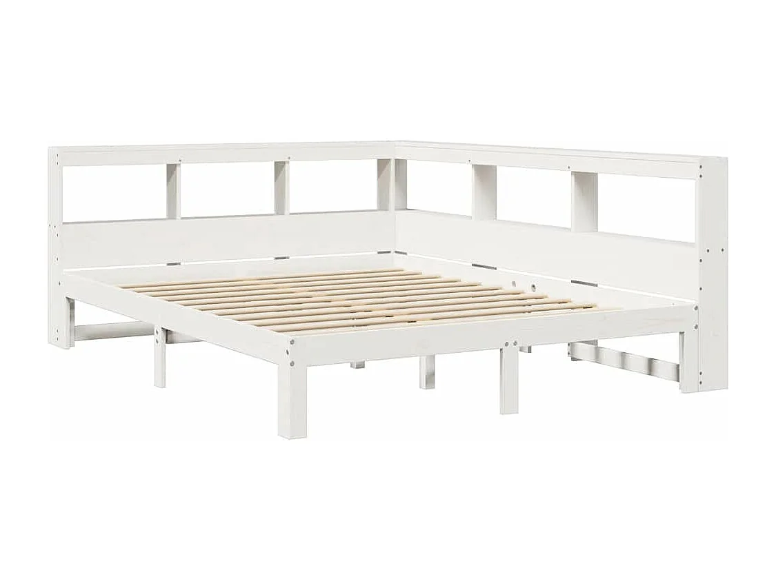 Lit bibliothèque sans matelas blanc 150x200 cm bois pin massif