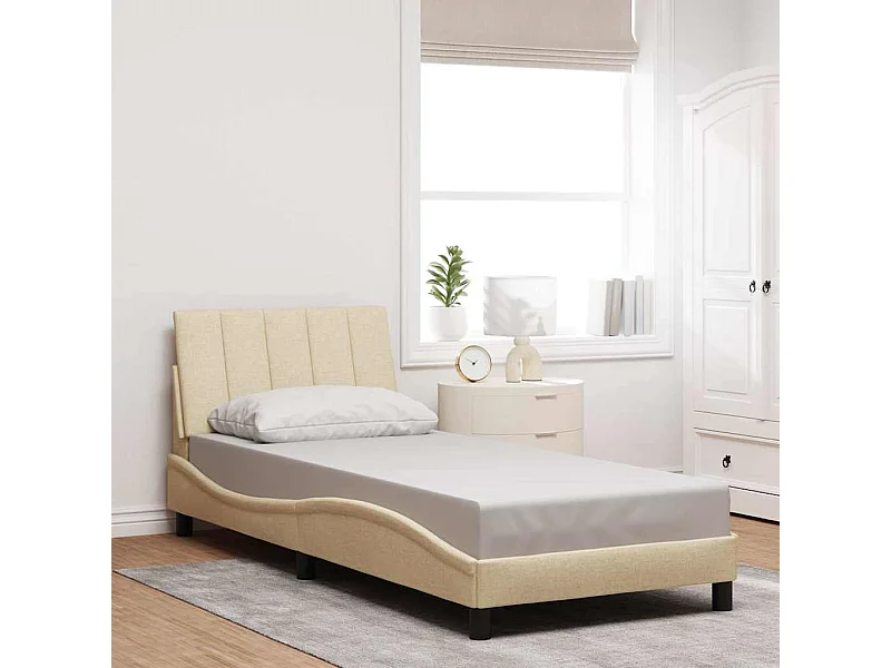 Cadre de lit sans matelas crème 90x200 cm tissu