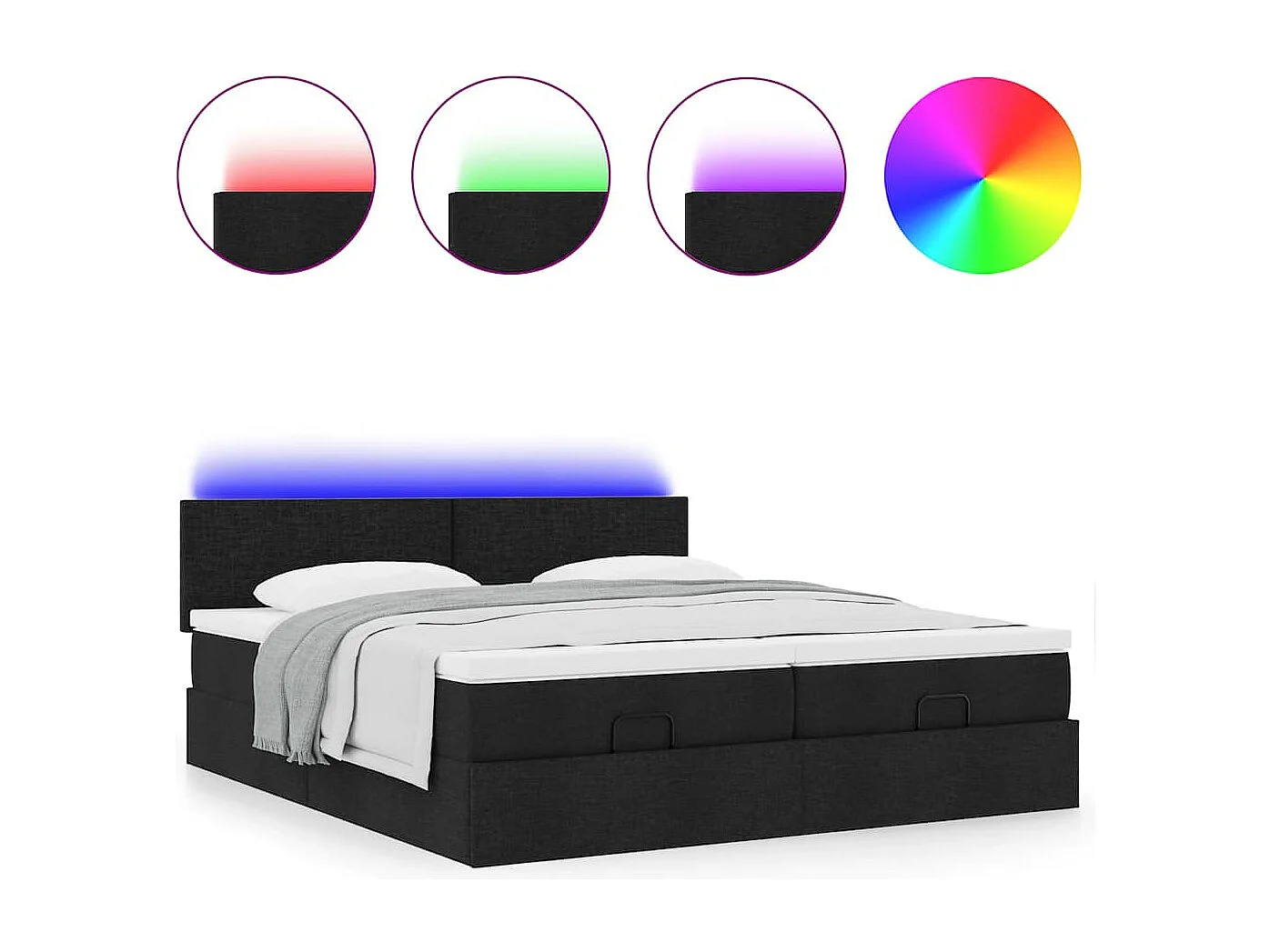 Cadre de lit ottoman avec matelas noir 180x200cm tissu