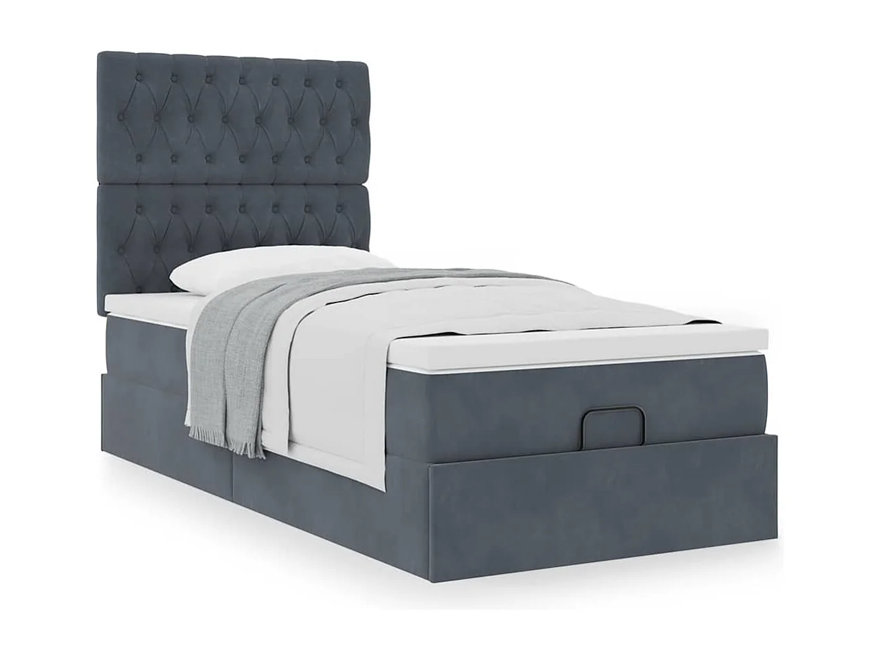 Cadre de lit ottoman et matelas gris foncé 90x200 cm velours