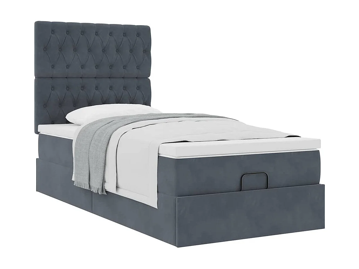 Cadre de lit ottoman et matelas gris foncé 90x200 cm velours