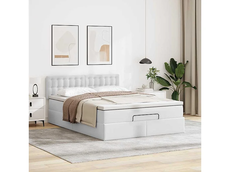 Estructura cama otomana colchón cuero sintético blanco
