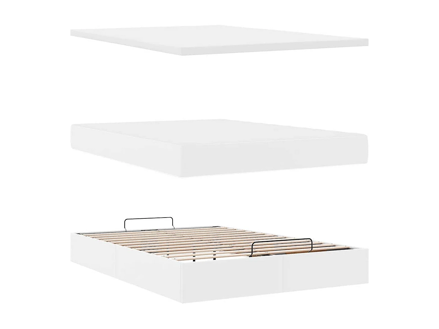 Estructura cama otomana colchón cuero sintético blanco