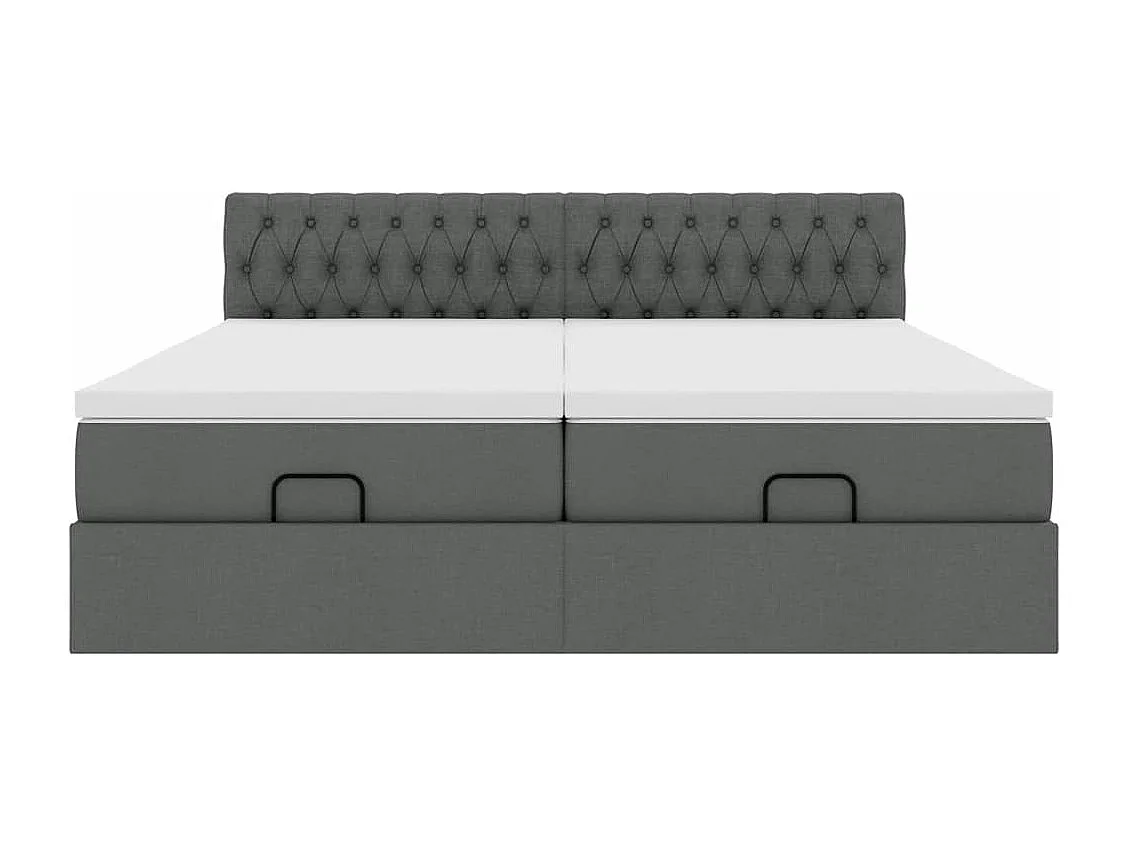 Estrutura de cama otomana com colchões tecido cinzento escuro