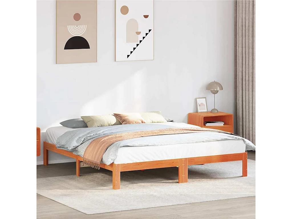 Bedframe zonder matras massief grenenhout wasbruin 160x200 cm