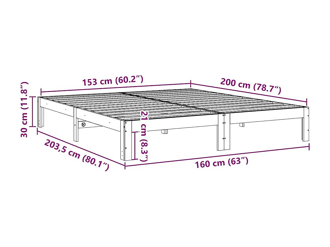 Bedframe zonder matras massief grenenhout wasbruin 160x200 cm