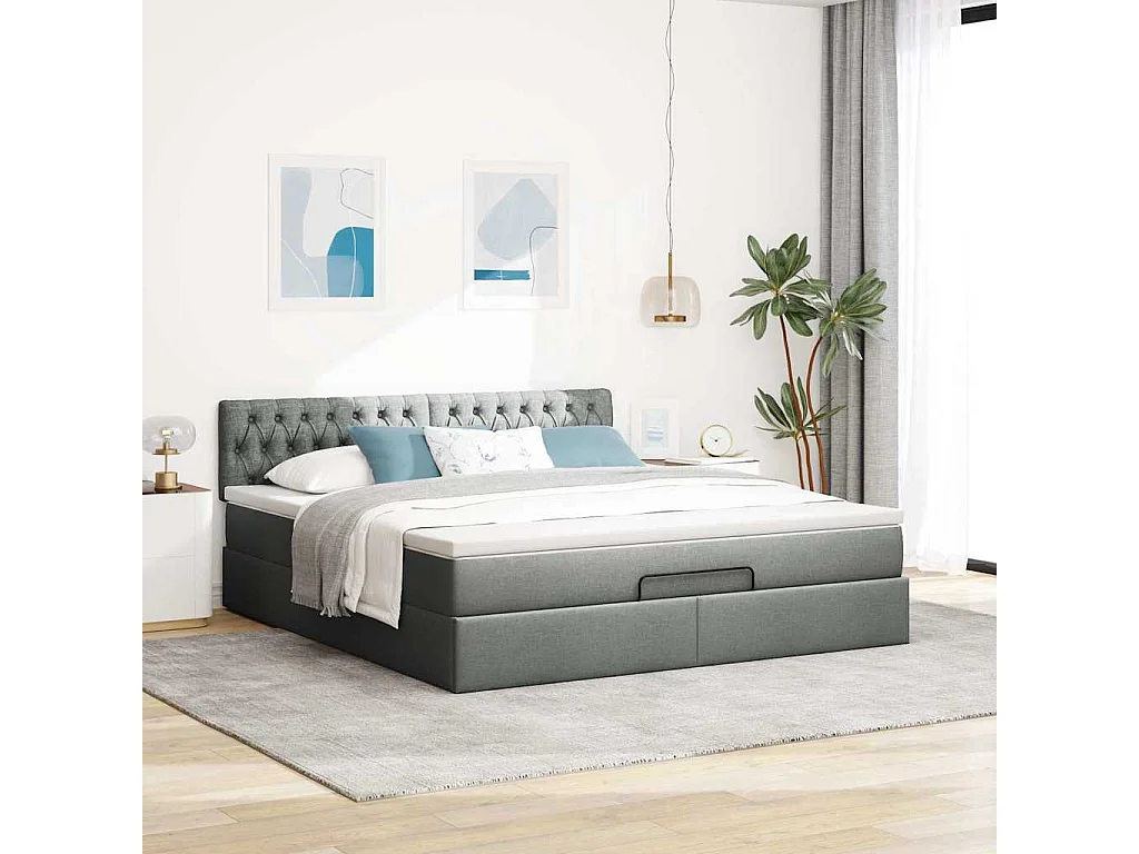 Cadre de lit ottoman avec matelas gris foncé 160x200cm tissu