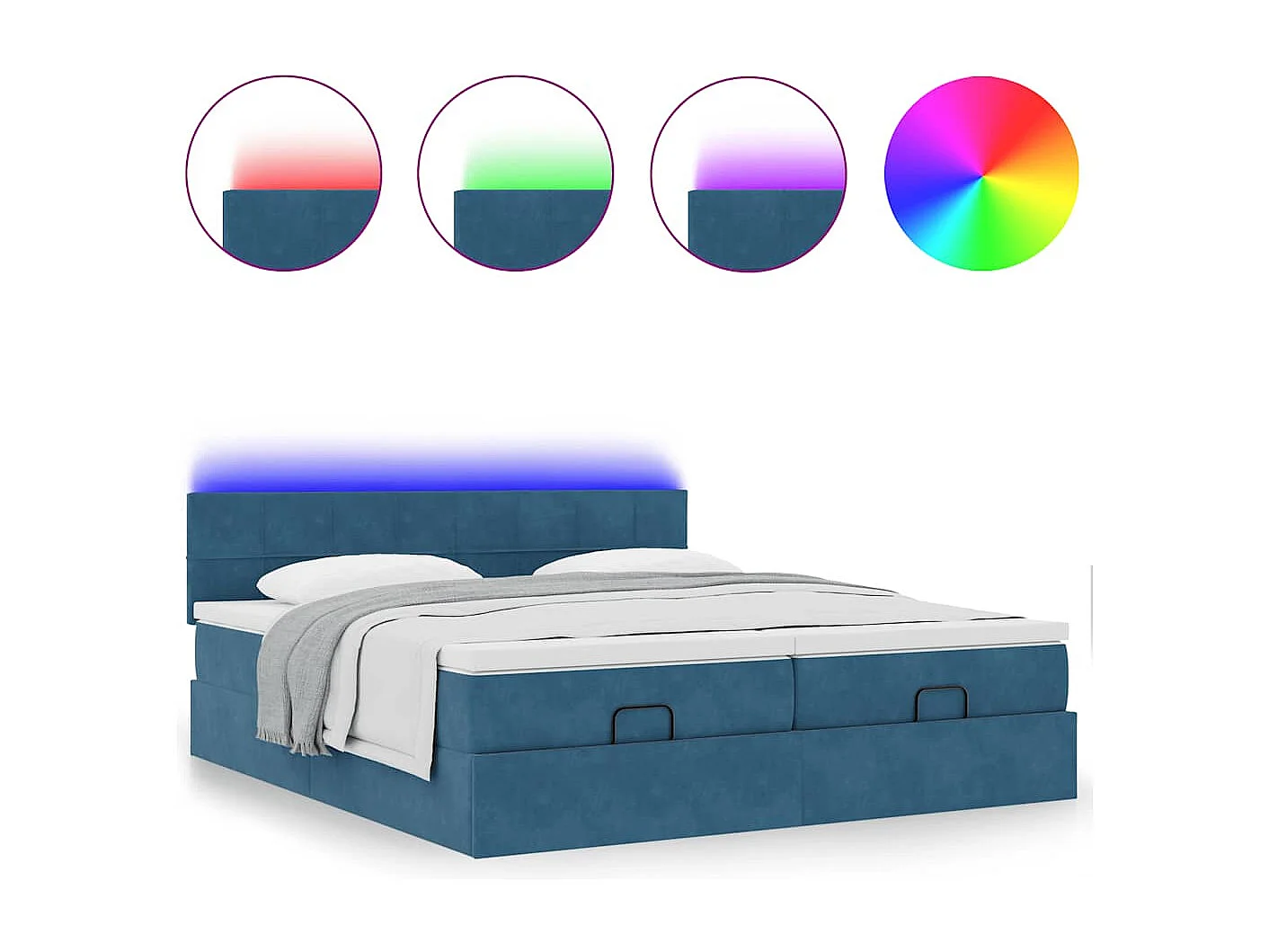 Estructura de cama otomana colchones terciopelo azul oscuro