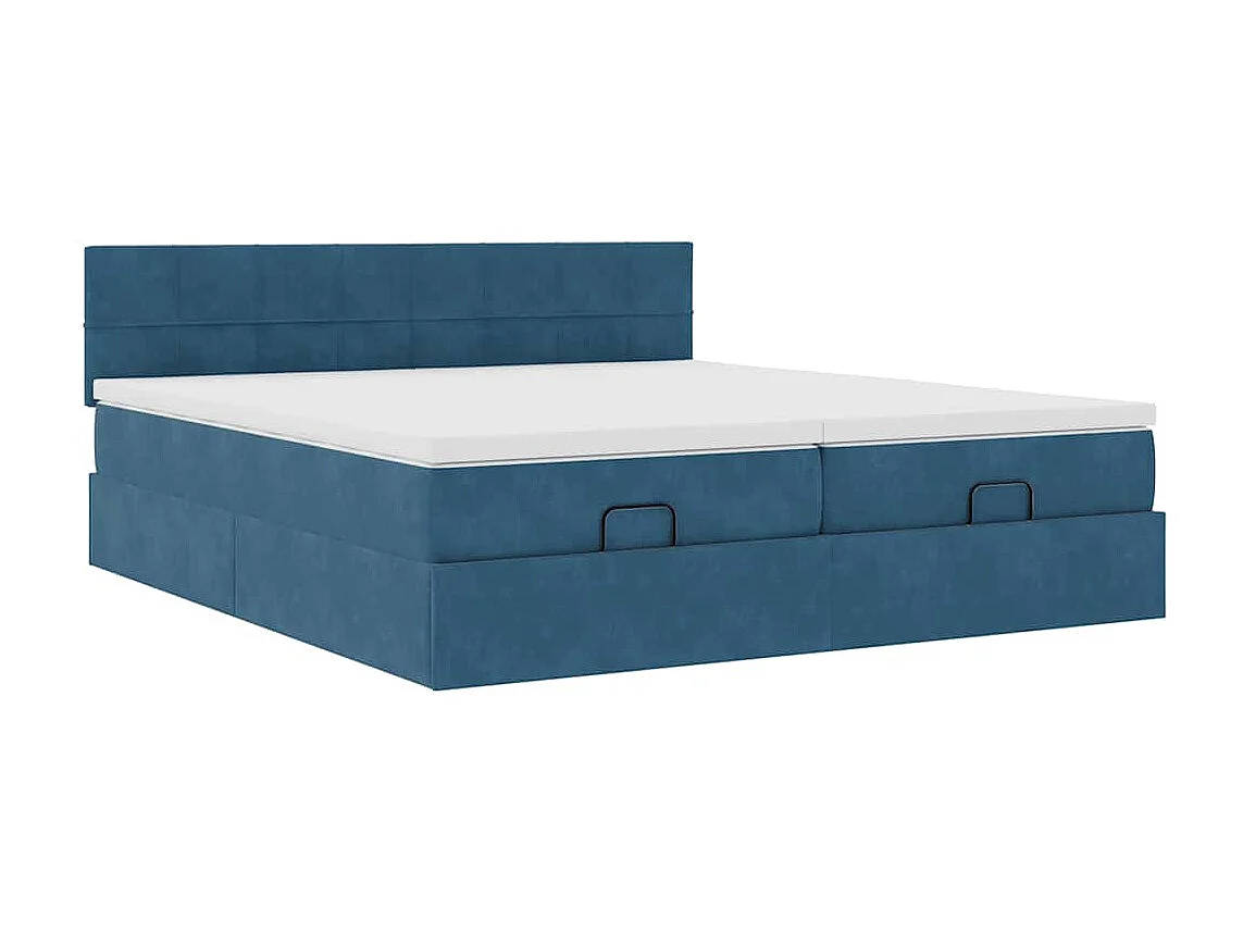Estructura de cama otomana colchones terciopelo azul oscuro