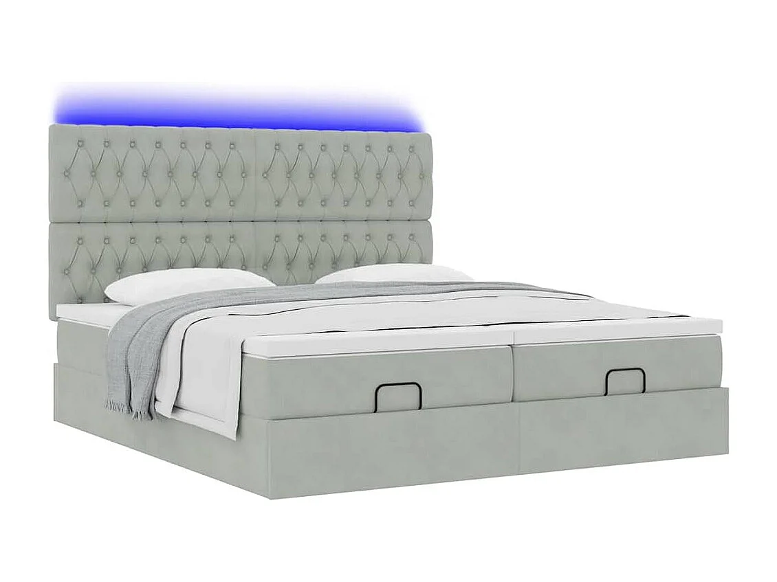 Cadre de lit ottoman et matelas gris clair 160x200cm velours