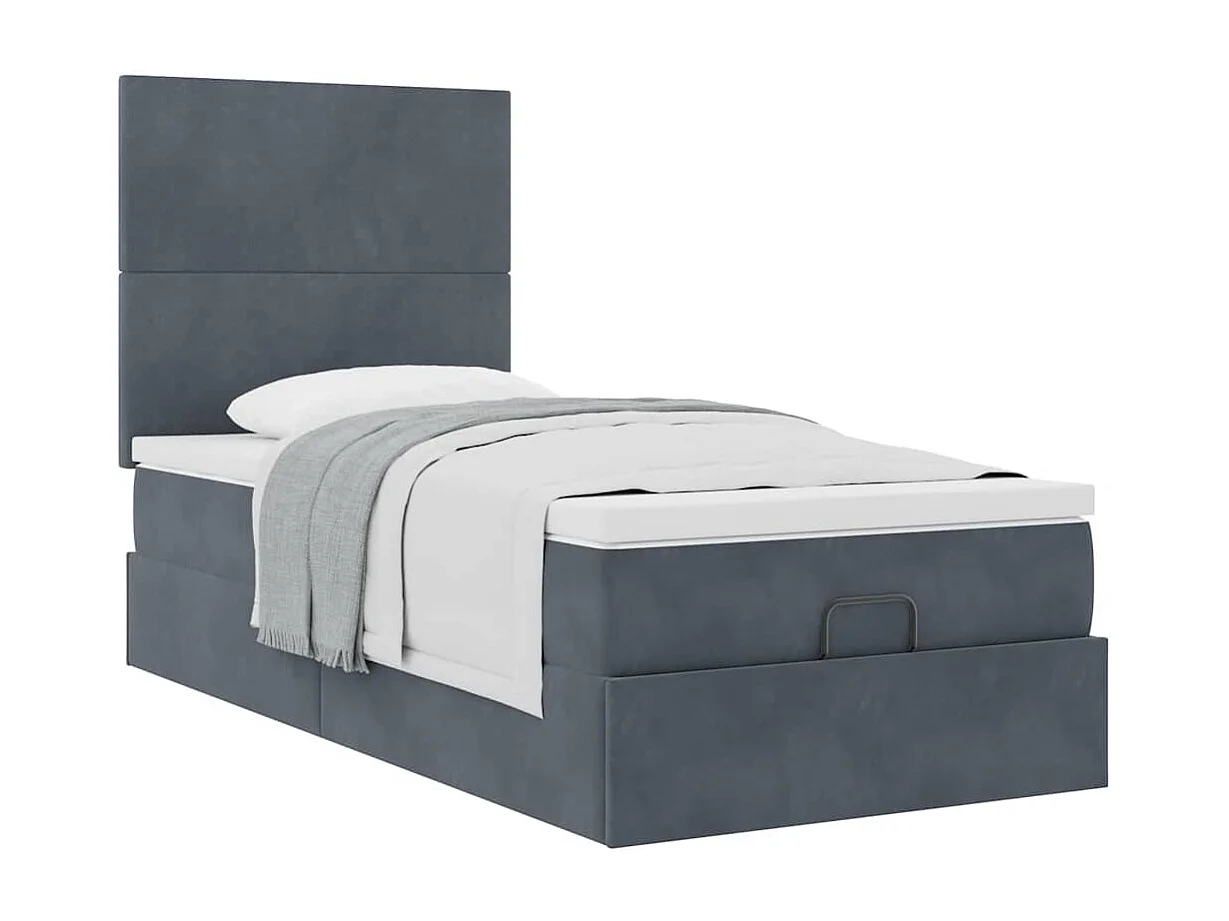 Cadre de lit ottoman avec matelas gris foncé 90x190 cm velours
