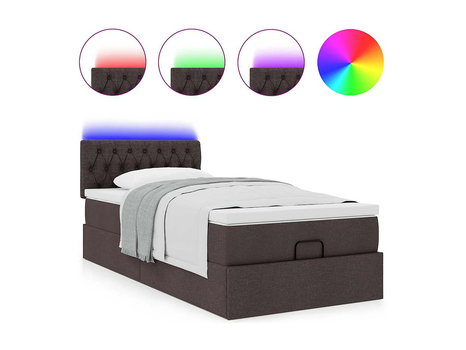 Cama otomana com colchão 100x200 cm tecido castanho escuro