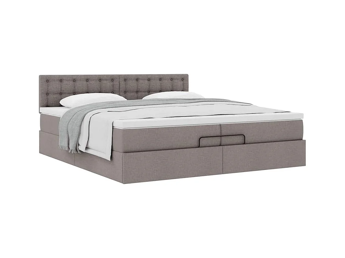 Cadre de lit ottoman avec matelas taupe 200x200 cm tissu