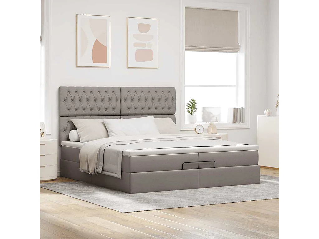 Cadre de lit ottoman avec matelas taupe 200x200cm tissu