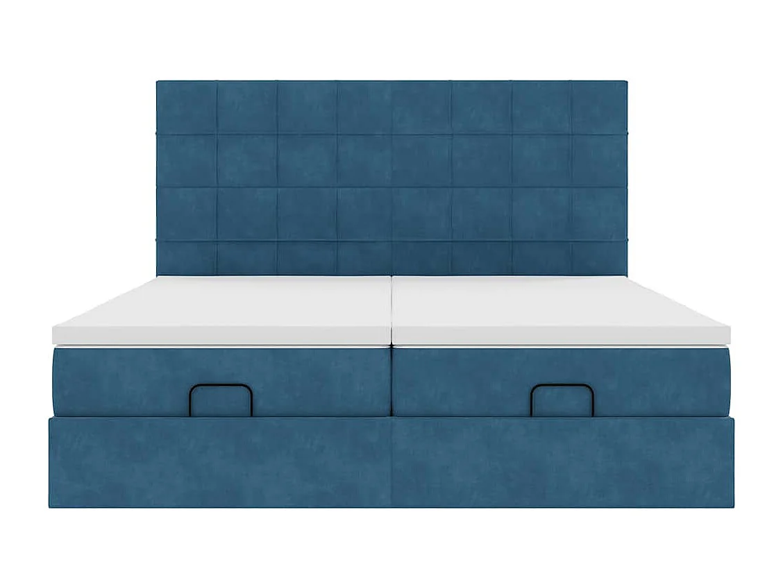 Cadre de lit ottoman avec matelas bleu foncé 200x200 cm velours