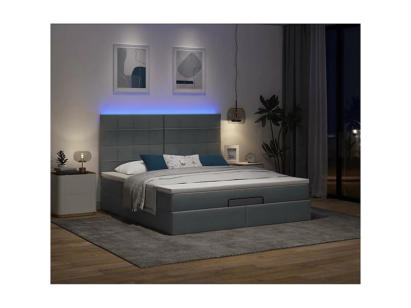 Cadre de lit ottoman avec matelas gris foncé 160x200cm tissu