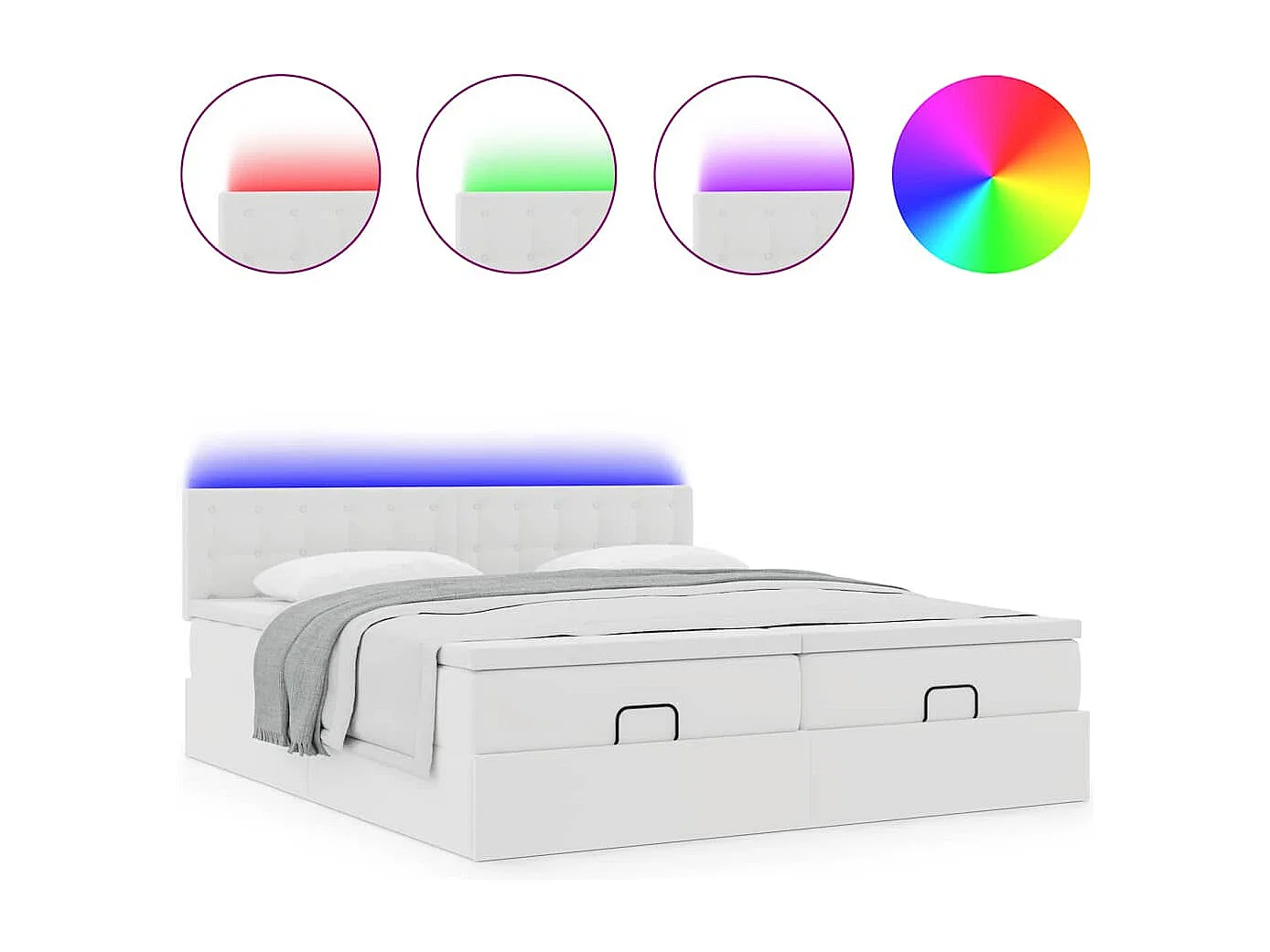 Estrutura de cama otomana com colchão branco couro falso