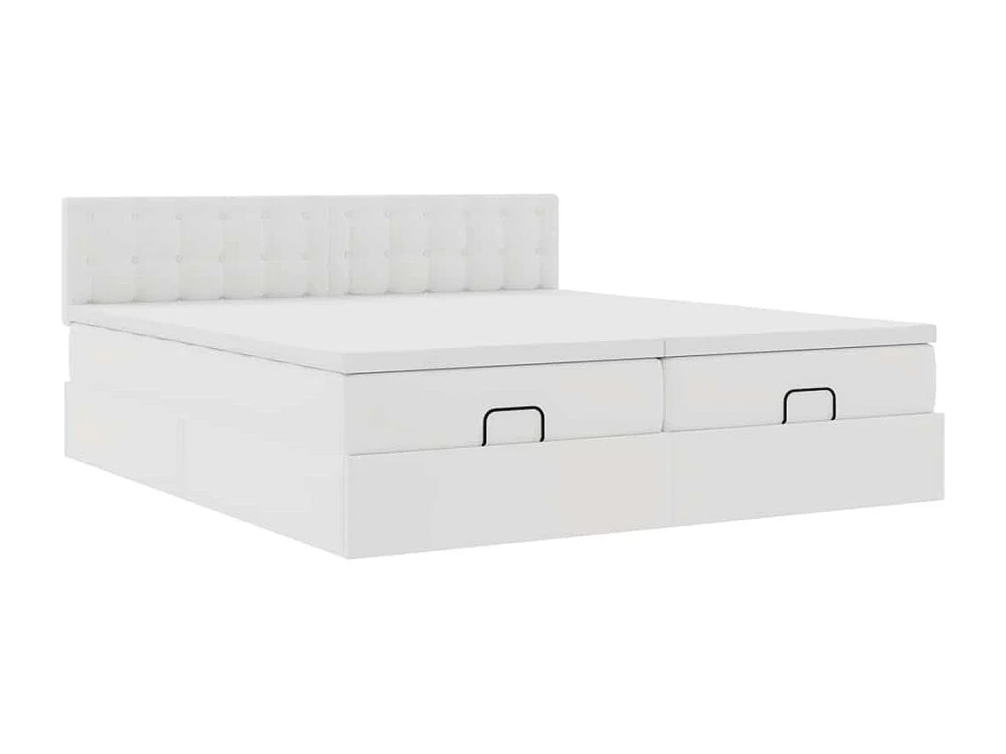 Estrutura de cama otomana com colchão branco couro falso