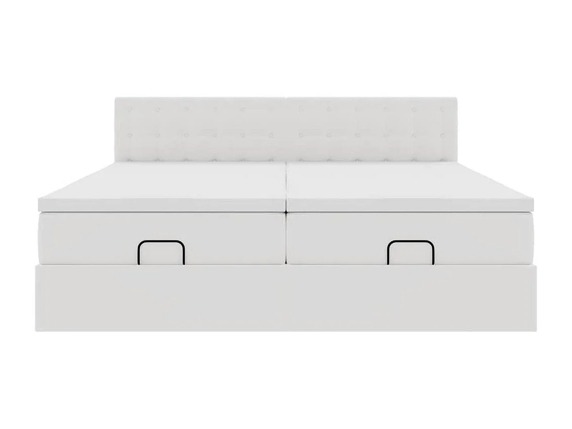 Estrutura de cama otomana com colchão branco couro falso